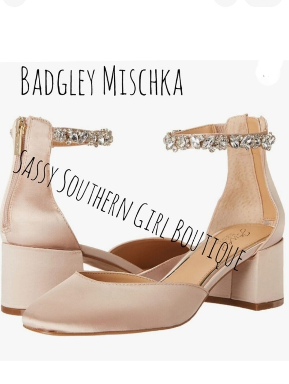 🆕⭐ Badgley Mischka champagne rhinestone chunky heel pumps